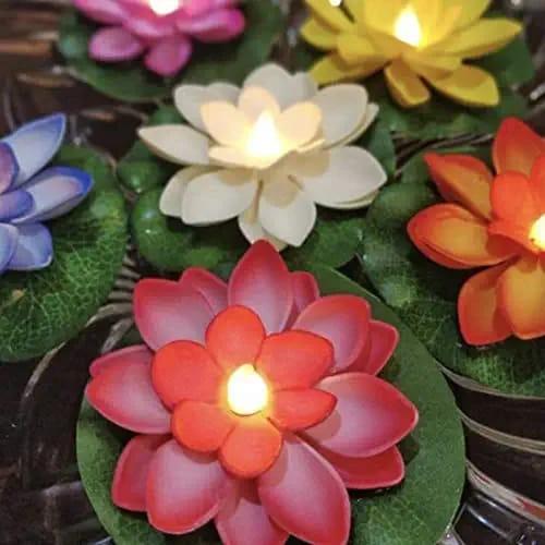 Flameless Lotus Flower Water Sensor LED Diyas (Pack of 6)